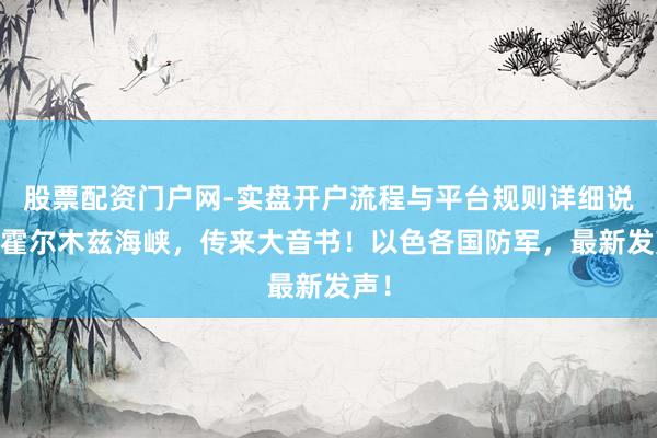股票配资门户网-实盘开户流程与平台规则详细说明 霍尔木兹海峡，传来大音书！以色各国防军，最新发声！